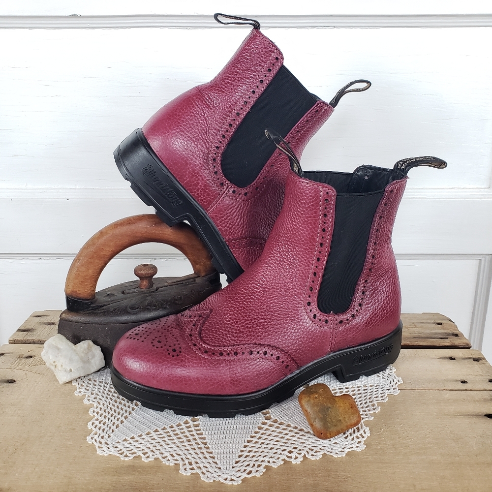 Berry Brogue Blundstone Wingtip High Top Boots Red Pebble Boho #1383 UK 4 | 7 US - Picture 13 of 13
